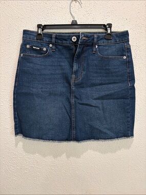 DNY Dark Blue Denim Mini Skirt with Raw Hem